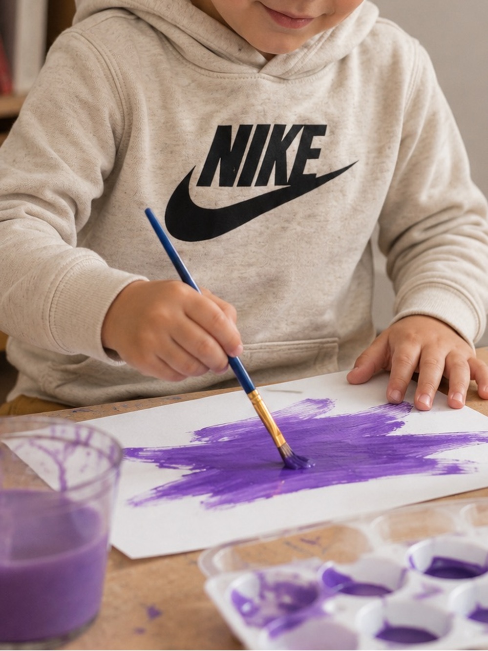 Nike Kids Hoodie Size 3-4 XS Oatmeal Pullover Sweatshirt Logo Graphic